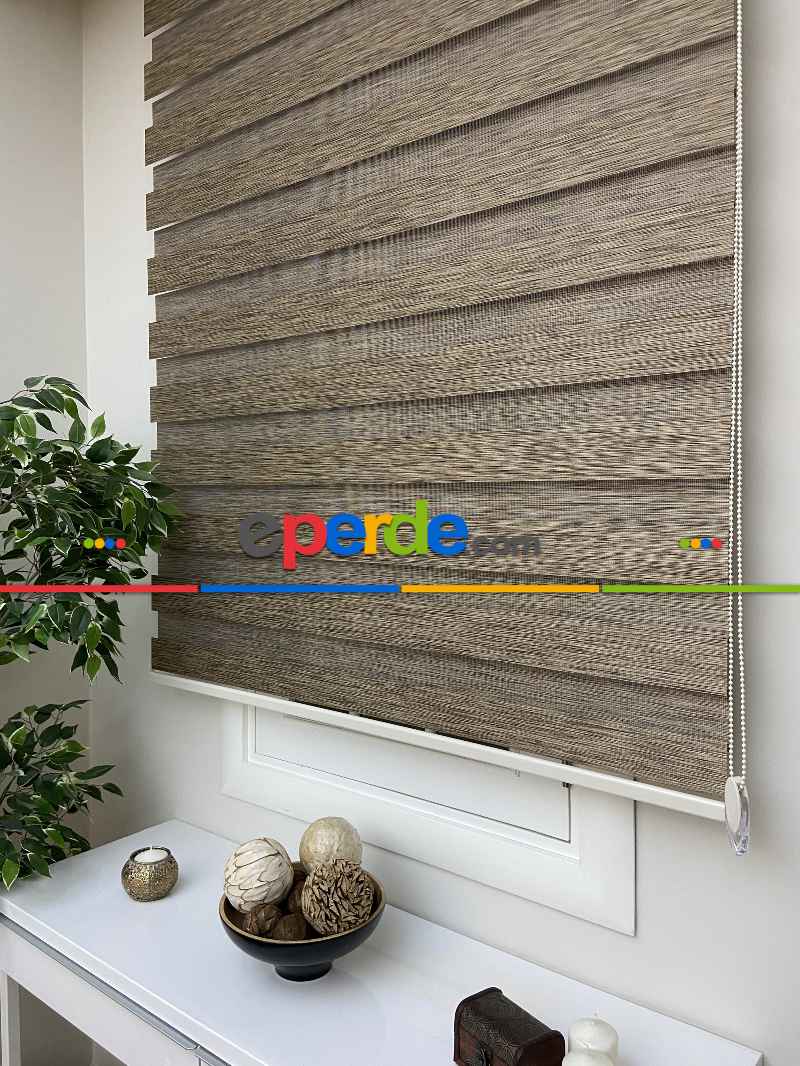 Genç Odası Zebra Perde- Kahverengi Bambu Zebra Perde (kalın Zeminli)- Kahverengi