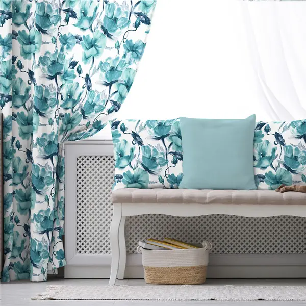 Oturma Odası Fon Perde Evim1557 Kumaşı Kalındır Duck Bezi Değildir- Mavi-beyaz