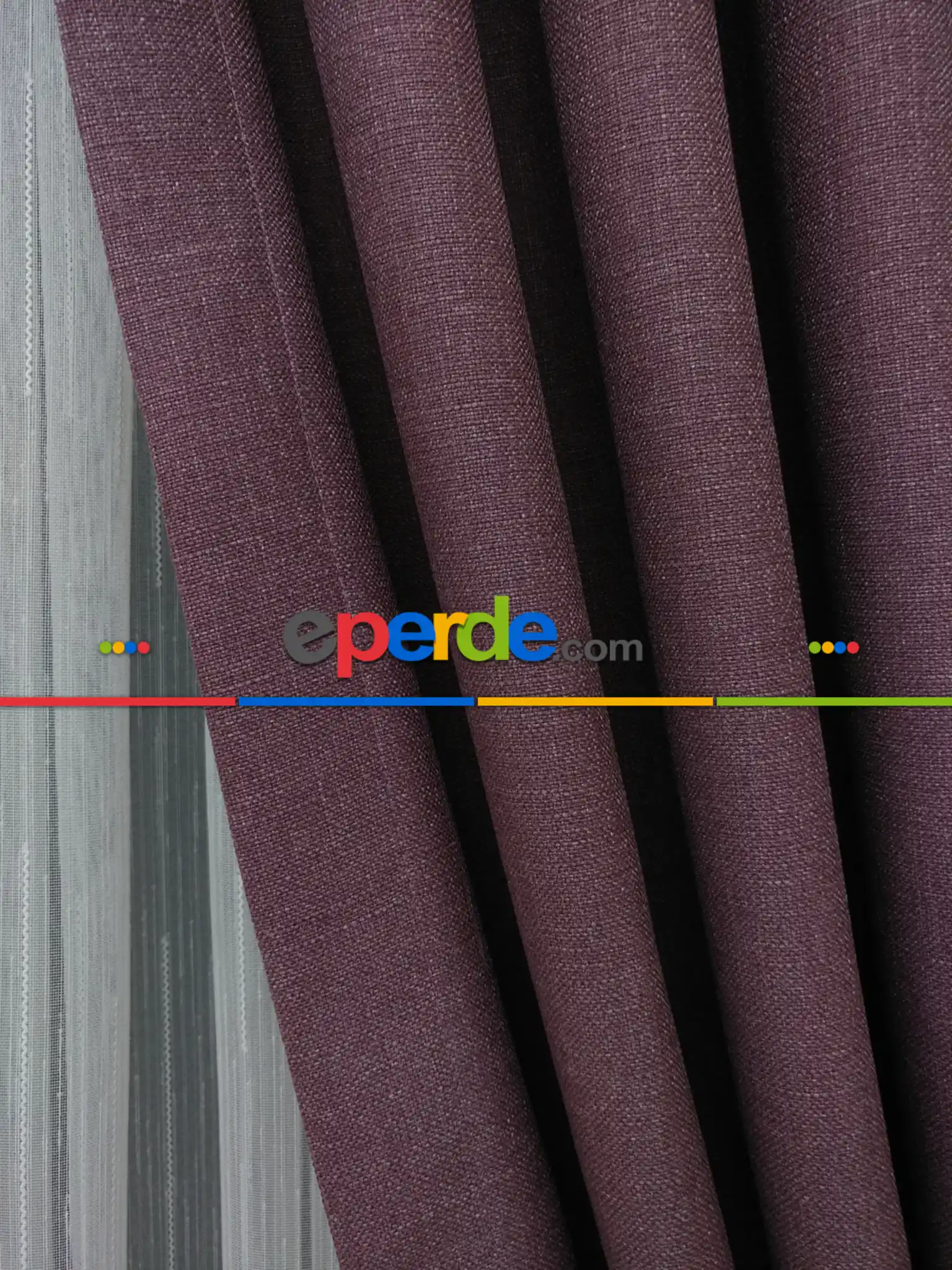 Salon Fon Perde - Keten Mürdüm Renk Düz Fon Perde - Mürdüm