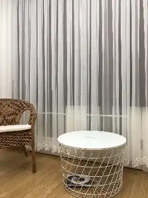 Etek Ucu Çiçek Desenli Tül Perde - Ütü İstemez - %30 Extra İndirimli- Ekru