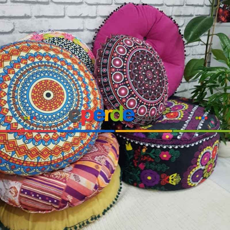 Etnik Boho Stil Minderler İçi Dolu- Çok Renkli