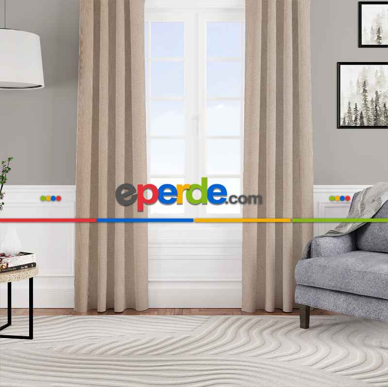 Kadife Dokulu Fon Perde Pilesiz Tek Kanat Bej