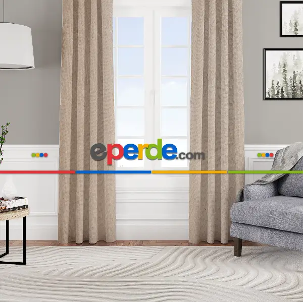 Yatak Odası - Kadife Dokulu Fon Perde Pilesiz Tek Kanat Bej