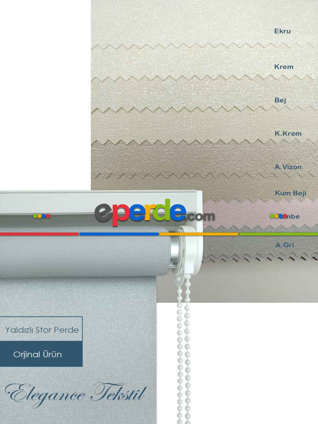 Yaldızlı Stor Perde Pastel Simli Serisi (pvc Kaplama) Kalın Dokulu 8 Farklı Renk- Krem Koyu