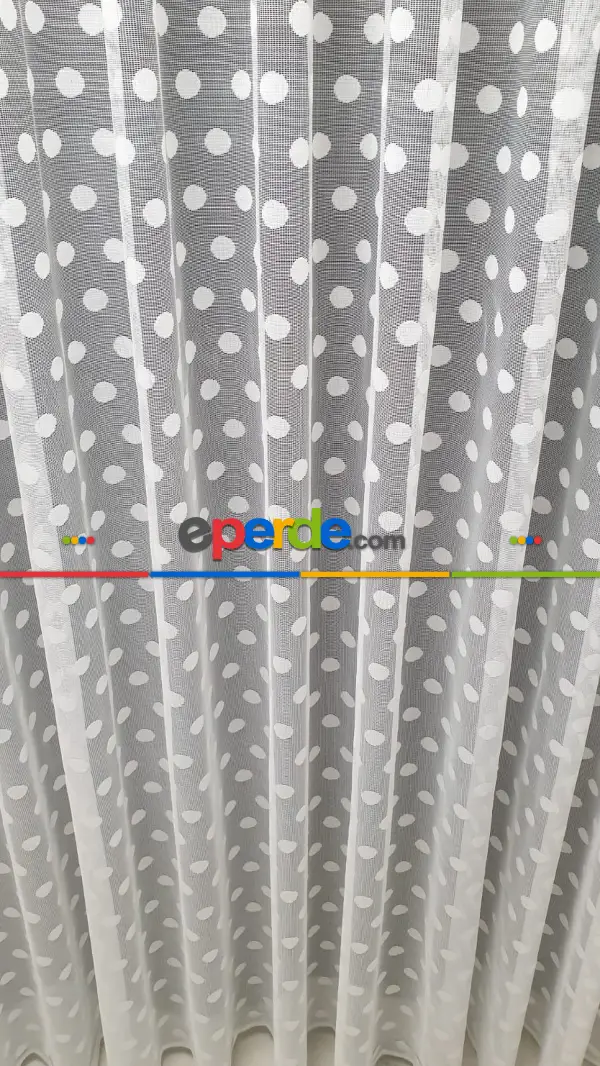 Çocuk Odası Daire Yuvarlak Desen Tül Perde- Ekru