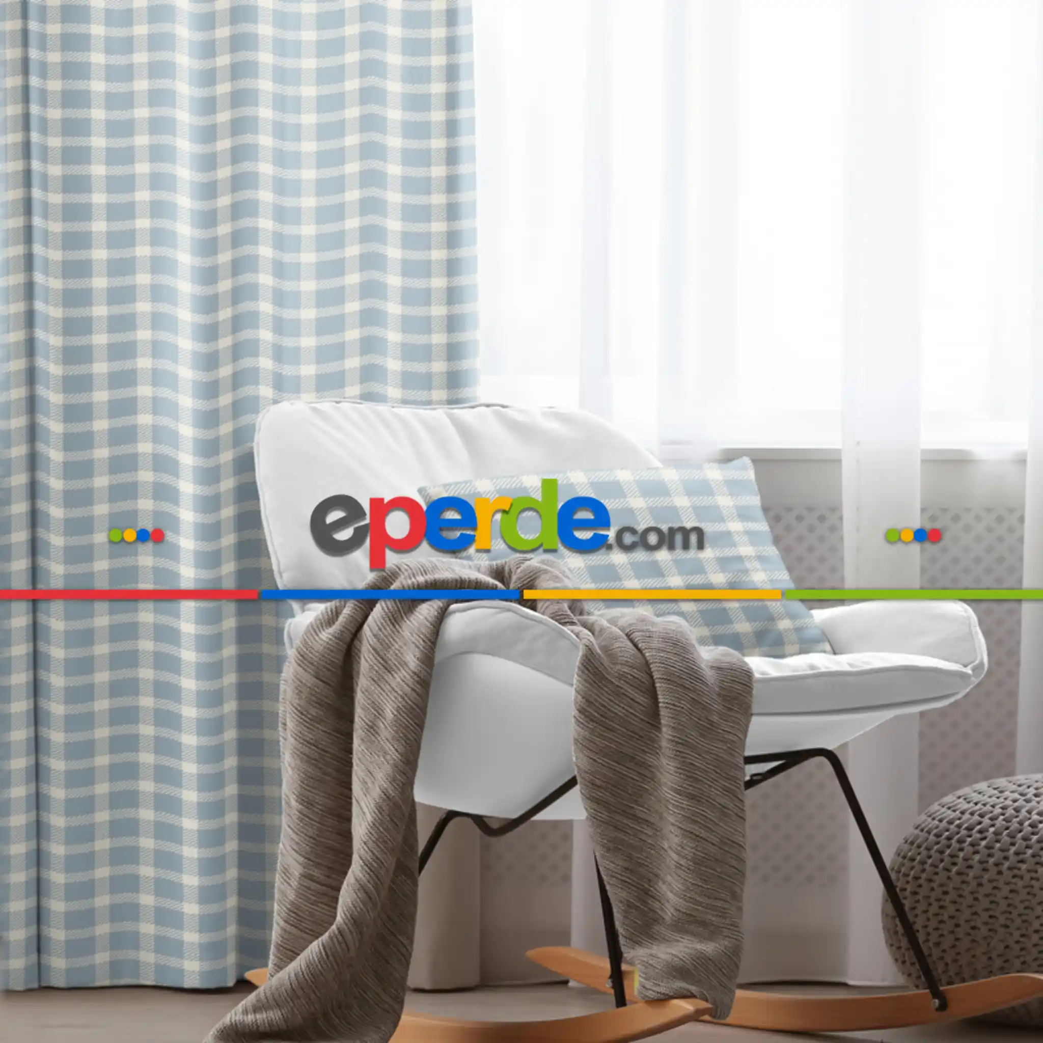 Çocuk Odası - Salon Fon Perde Evim1615-4 Kumaşı Kalındır Duck Bezi Değildir- Mavi-beyaz