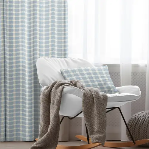 Salon Fon Perde Evim1615-4 Kumaşı Kalındır Duck Bezi Değildir- Mavi-beyaz