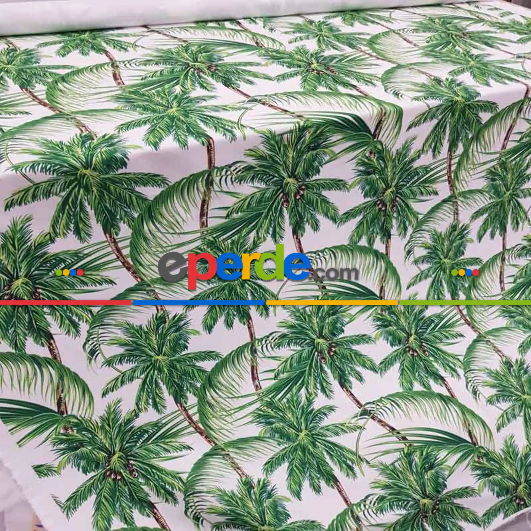 Palmiye Desenli Fon Perde Evm619 Kumaşı Kalındır Duck Bezi Değildir- Siyah-Yeşil-Kahverengi-Beyaz