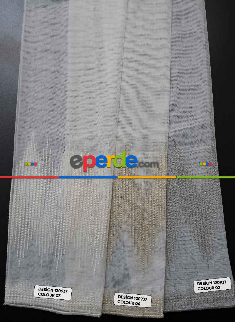 Salon Tül - Etek Ve Ara Desenli Modern Tül Perde