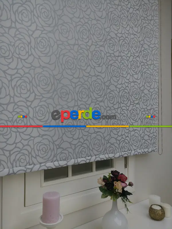 Salon Stor - Gri Simli Gül Desen Stor- Gri-füme-antrasit-beyaz-gri Simli- Çok Renkli 2