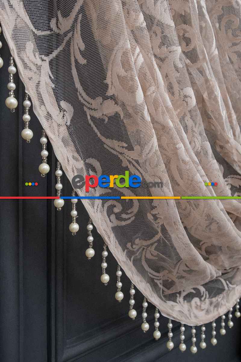 Vizon Bej Açık Kahverenk Renk Desen Şal Model Tül Kruvaze Yanki Tül