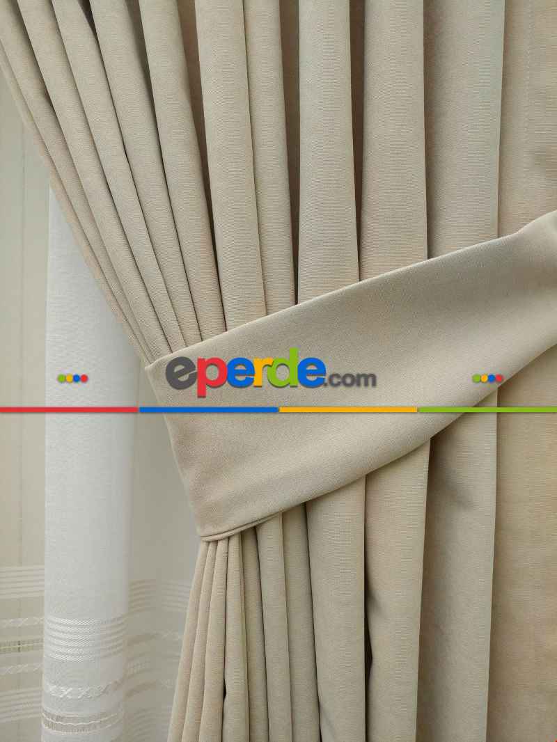 Açık Bej - Düz Fon Perde ( Dökümlü Fon )- Krem