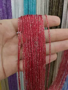 Mutfak İp Perde - Kırmızı Rengi İp Perde İnce Zincir Simli Serisi- Kırmızı-gümüş