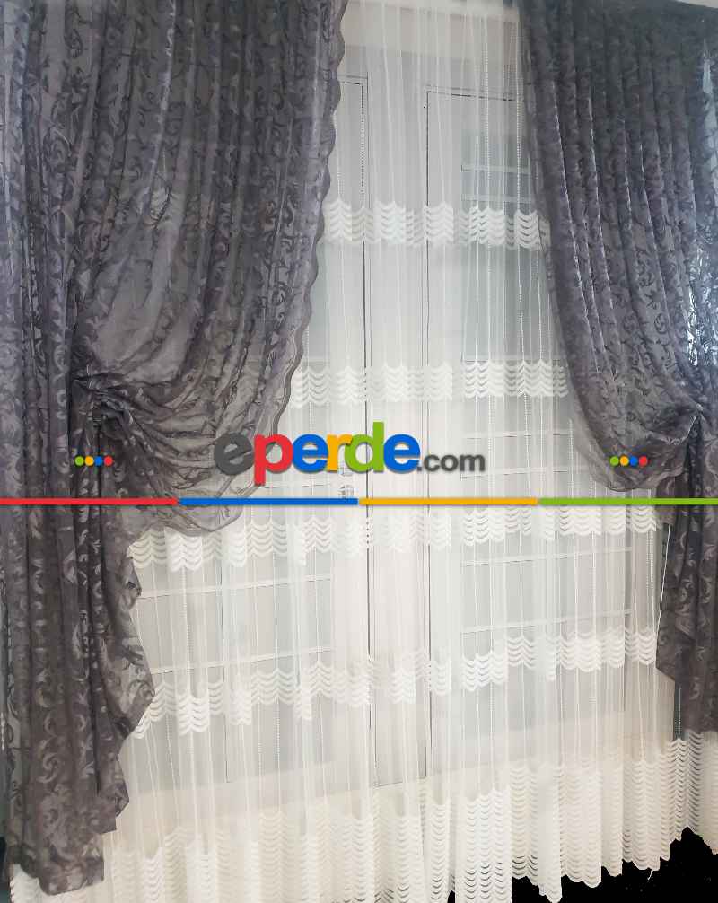 Tül Fon Gri Renk Fon Büzgülütasarım Yeni Moda Perde- Gri-füme-antrasit 70cm X 270cm 