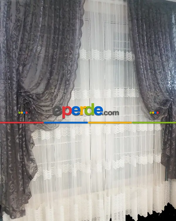 Salon - Tül Fon Gri Fon Perde- Gri-füme-antrasit 70cm X 270cm 