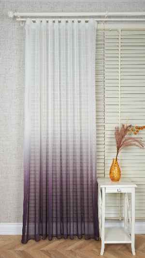 Keten Ekru Mor Degrade Geçişli Tül Perde, Ağır Gramajlı Premium Seri, Eteği Kurşunlu