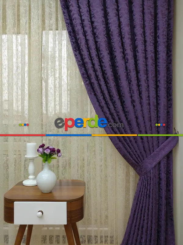 Mor İ Duz Jakar Fon Perde (150)- Mor Patlıcan Moru