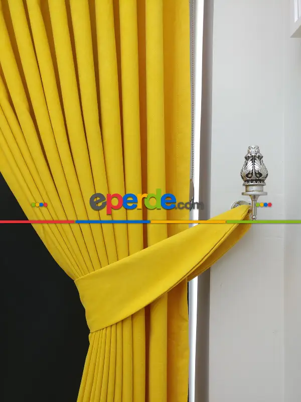 Salon Fon - Düz Renk Dökümlü Fon Perde (180)- Sarı