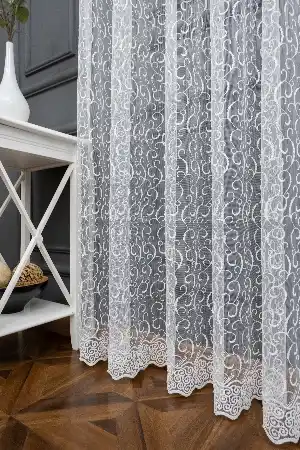 Salon Tül Modelleri - Brillant Klasik Kıvrım Desen İşeleme Tül
