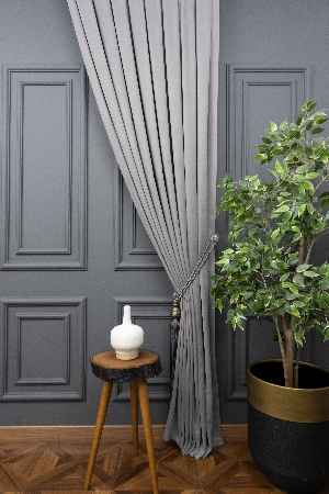 Salon Fon Perde - Gri Düz Fon Perde ( 150cm Dökümlü Fon )-