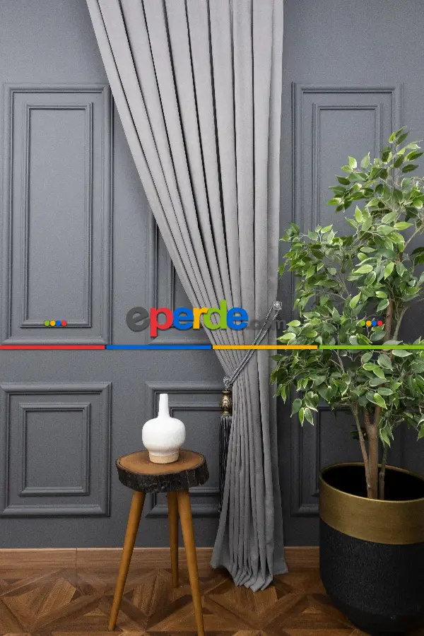 Gri Düz Fon Perde ( 150cm Dökümlü Fon )-