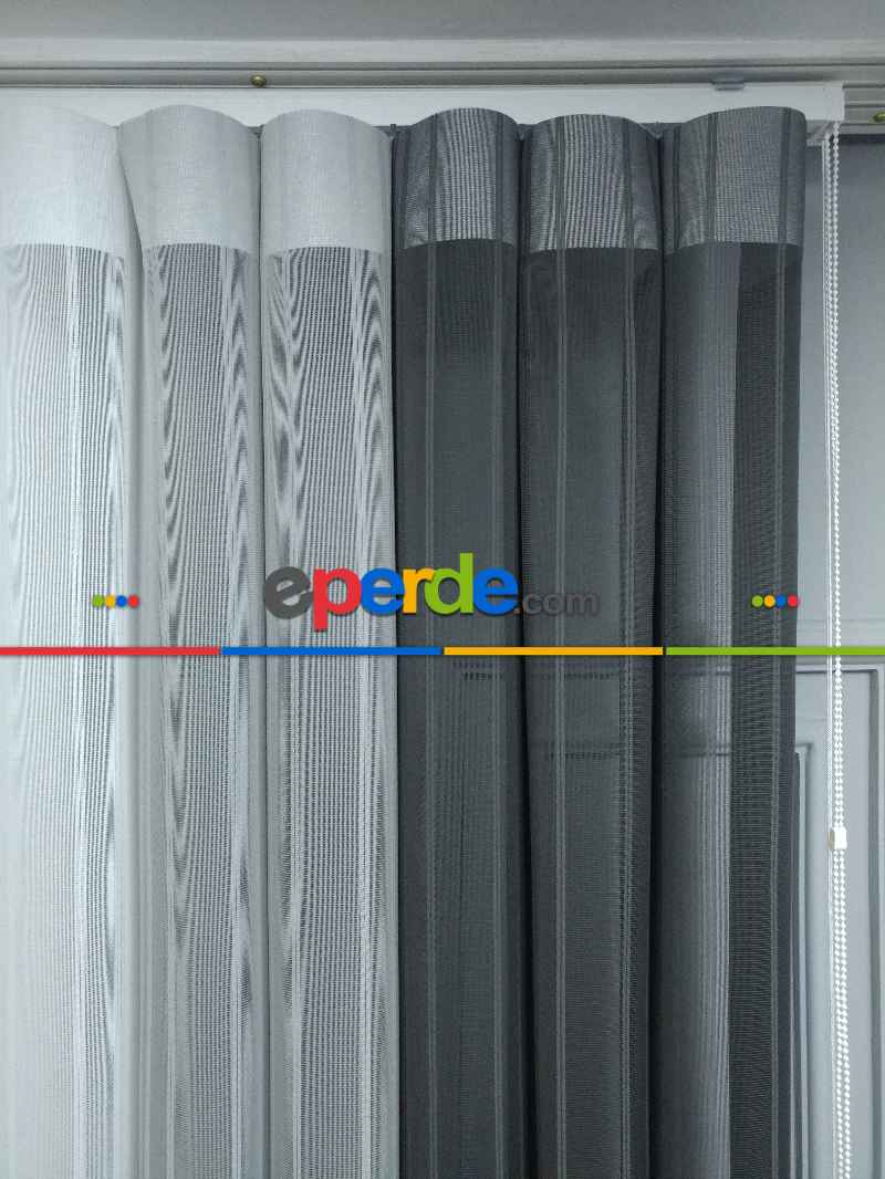 Mutfak - Lens Akıllı Dikey Tül Perde 110- Beyaz-gümüş-antrasit