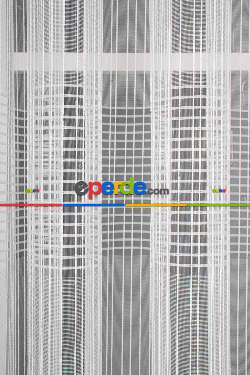 Mutfak - Zincir Çizgili Tül Perde - Ekru