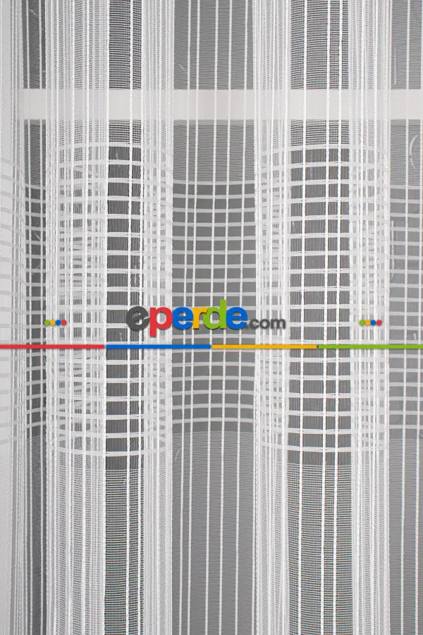 Zincir Çizgili Tül Perde - Ekru - Kurşunlu Tül