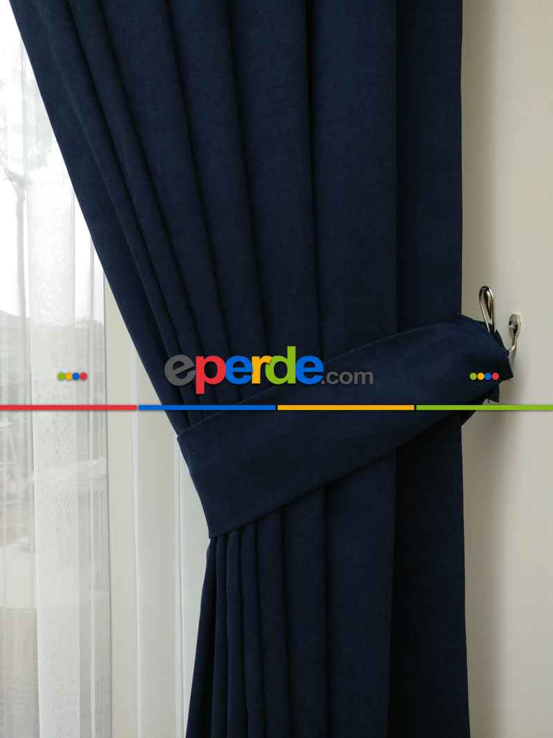 Koyu Lacivert Düz Fon Perde - Boru Pile- Lacivert