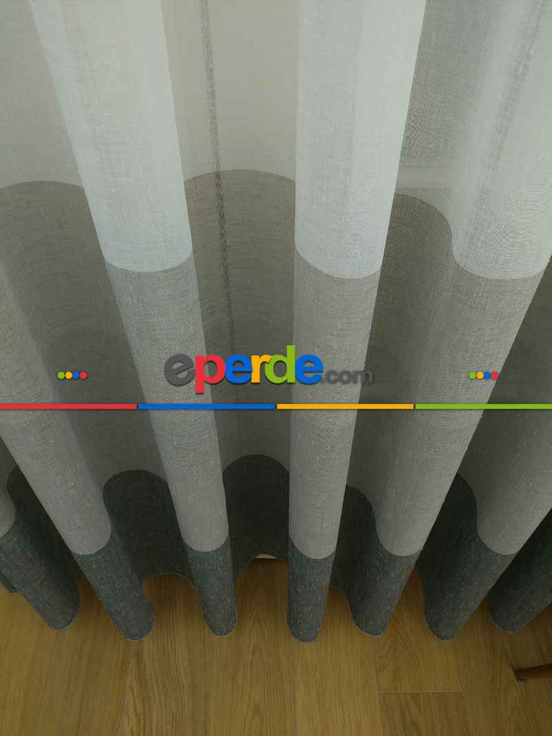 Oturma Odası - Keten Tül Degrade Perde- Gri-füme-antrasit-gri Açık