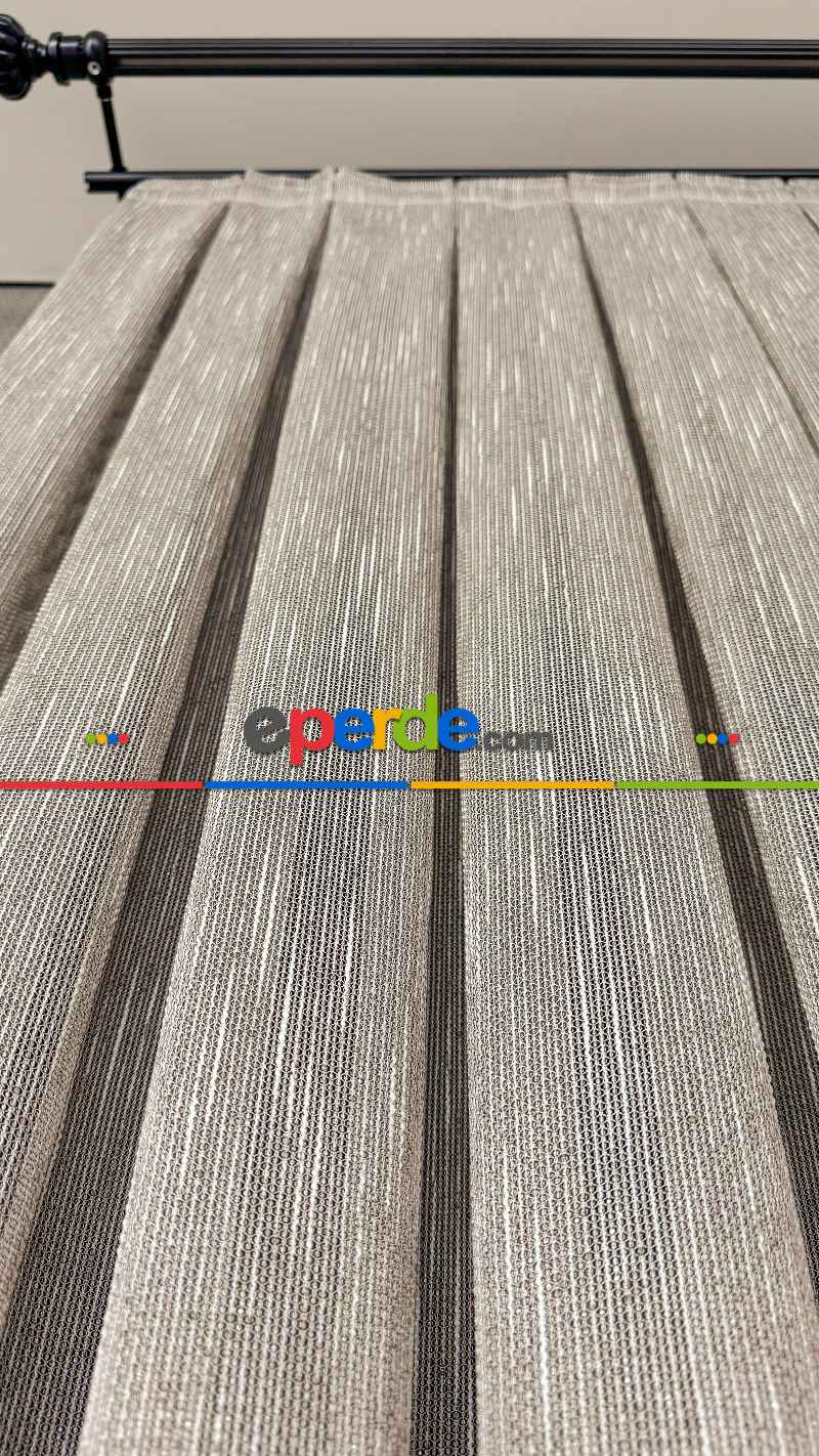 Kahverengi Keten Gümüş Simli Tül Perde - Ağır Gramajlı Premium