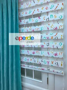 Çocuk Odası - Dijital Baskılı Su Bazlı Harf Baskılı Zebra Perde Alfabe-10- Diğer