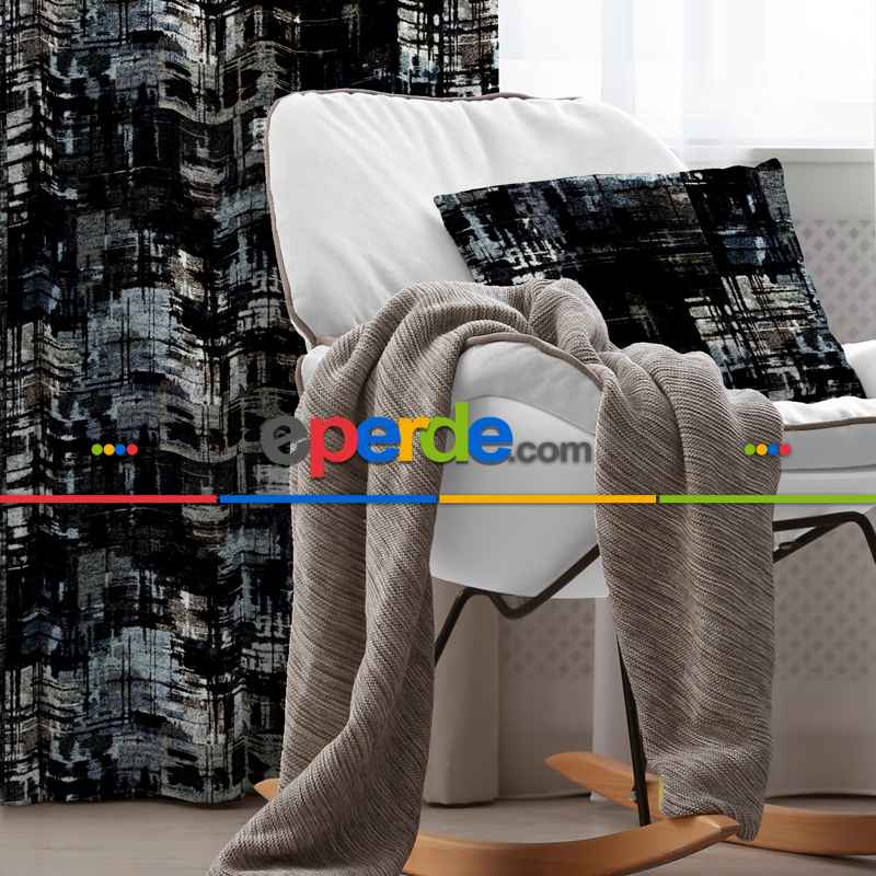 Oturma Odası Fon Perde Evim1504 Kumaşı Kalındır Duck Bezi Değildir- Mavi-beyaz