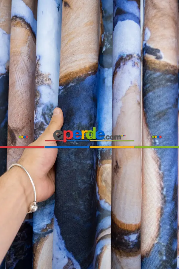 Hazır Ölçülü Dökümlü Kumaştan Kış Ve Odun Baskılı Pilesiz Fon Perde 1. Kalite