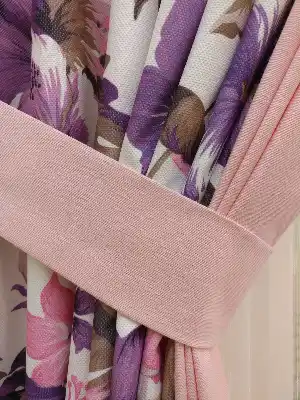 Pembe - Mor Çiçek Desenli Fon Perde- Pembe-Mor