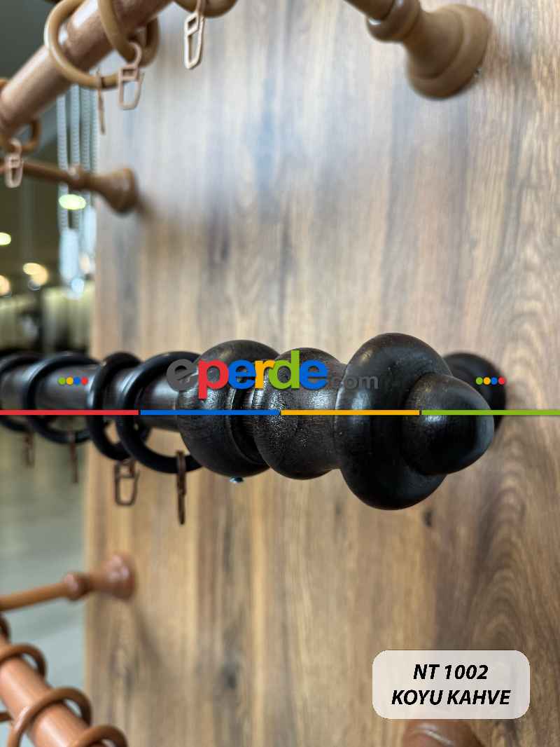 Koyu Kahve Raylı Veya Raysız Plastik Halkalı Rustik Perde Askısı