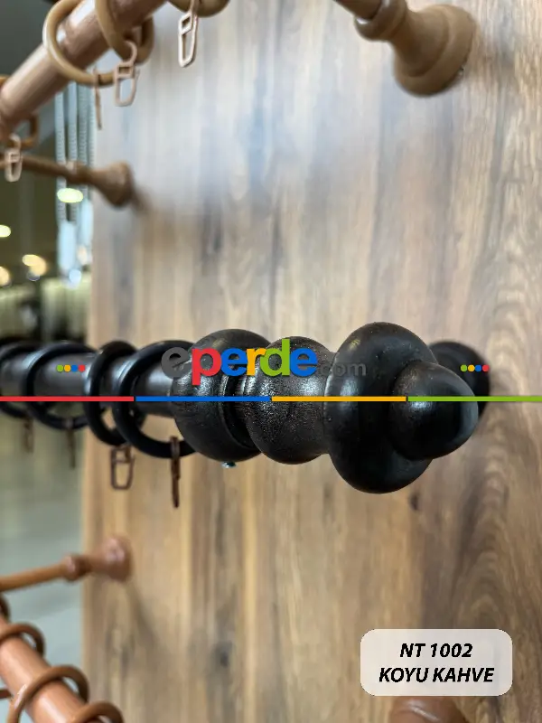 Koyu Kahve Raylı Veya Raysız Plastik Halkalı Rustik Perde Askısı