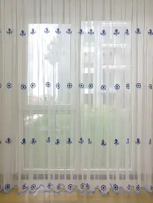 Çapa Desen Denizci Tül Perde- Lacivert-mavi-ekru
