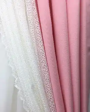 Fonlu Farbalı Tam Takım Perde - Tül Perdesi Hediyedir- Pembe-Ekru