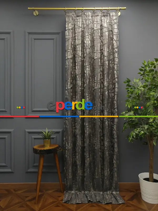 Modern Desenli Jakarlı Fon Perde Yeni Seri 101- Bej-füme-gri Açık