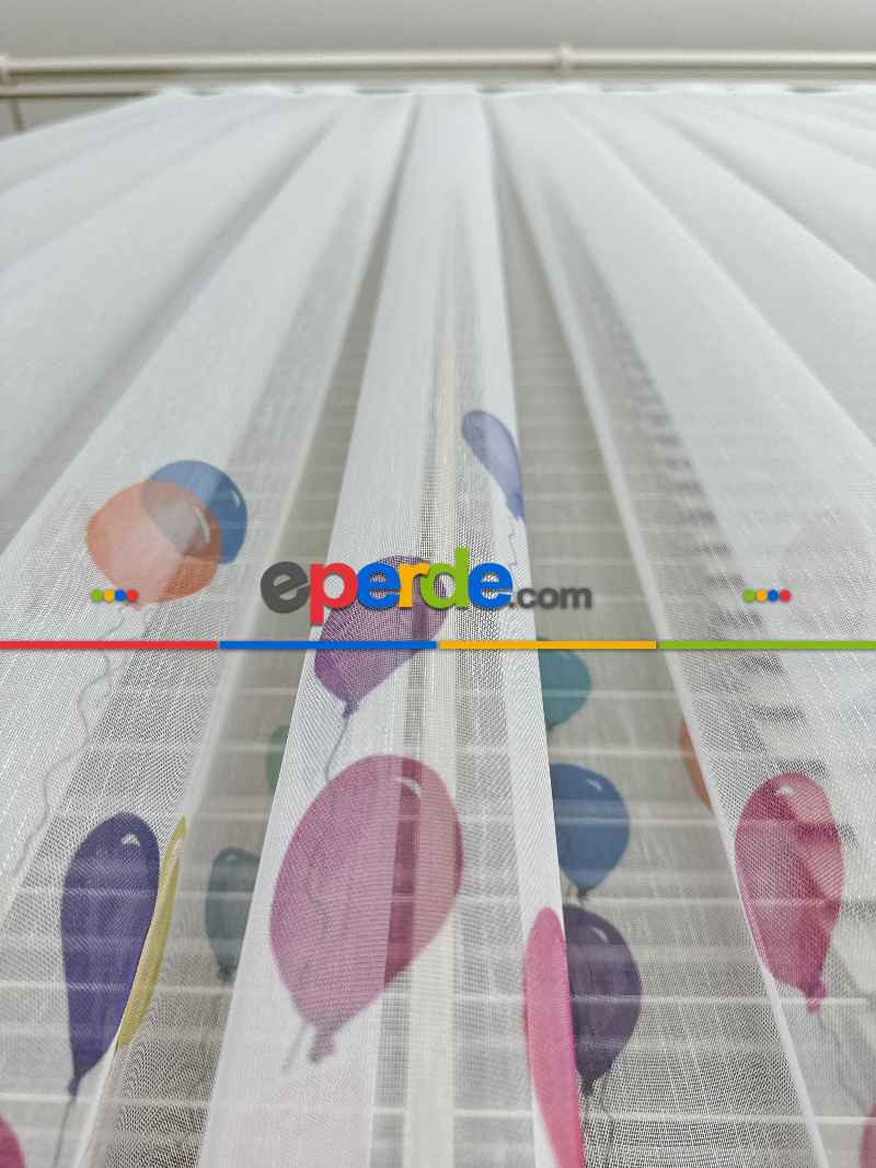 Bebek Odası Tül Perde - Çok Renkli Balon Baskılı Tül Perde, Çocuk-bebek Odası, Premium Seri