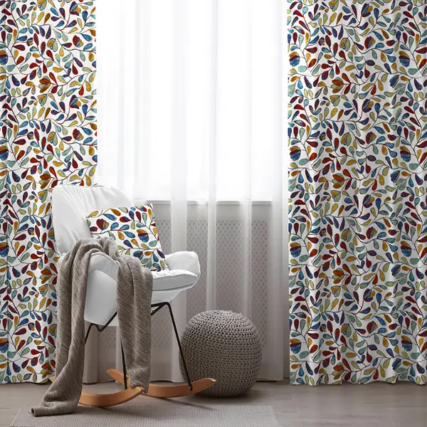 Yaprak Desenli Fon Perde Evim784 Kumaşı Kalındır Duck Bezi Değildir- Mavi-beyaz