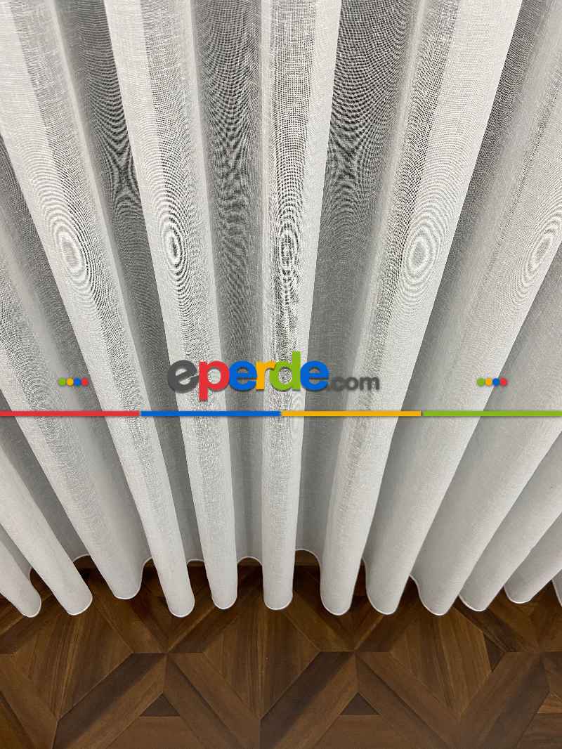 Foldet Keten Tül Perde- Ekru - Kurşunlu Tül
