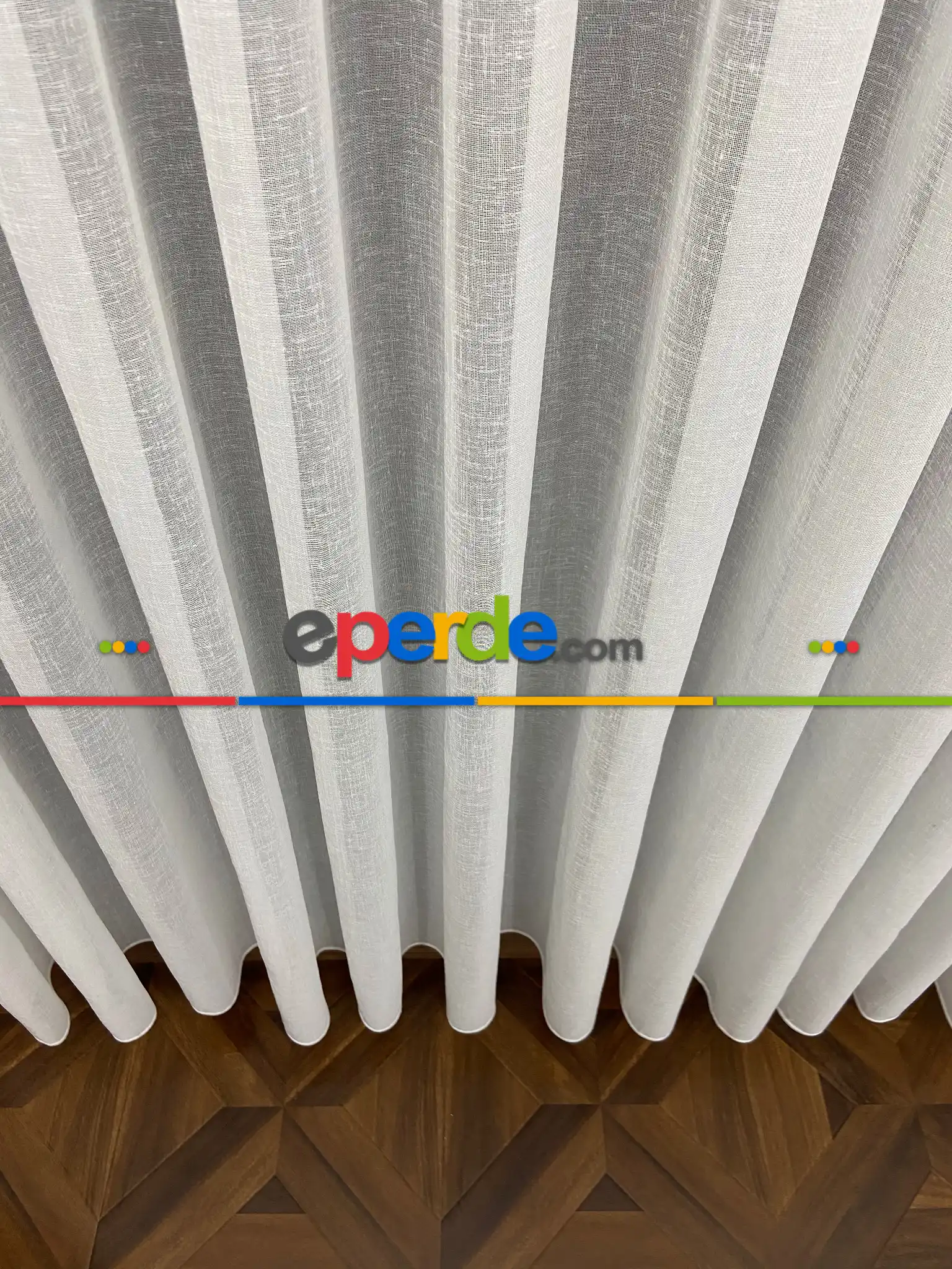 Foldet Keten Tül Perde- Ekru - Kurşunlu Tül