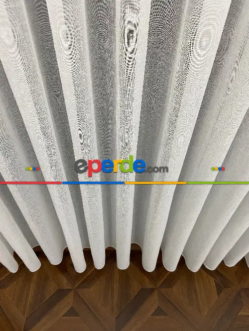 Foldet Keten Tül Perde- Ekru - Kurşunlu Tül