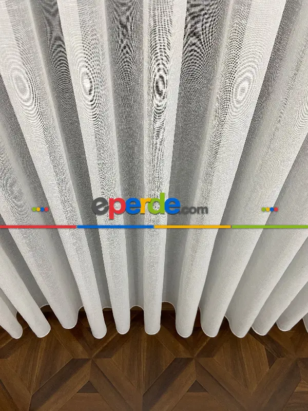 Foldet Keten Tül Perde- Ekru - Kurşunlu Tül
