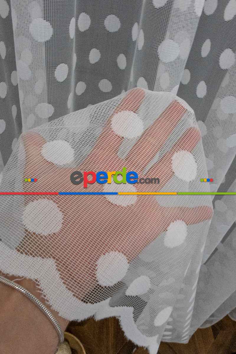 Mutfak - Puantiyeli Yuvarlak Noktalı Daire Desen Örme Çocuk Odası Tül