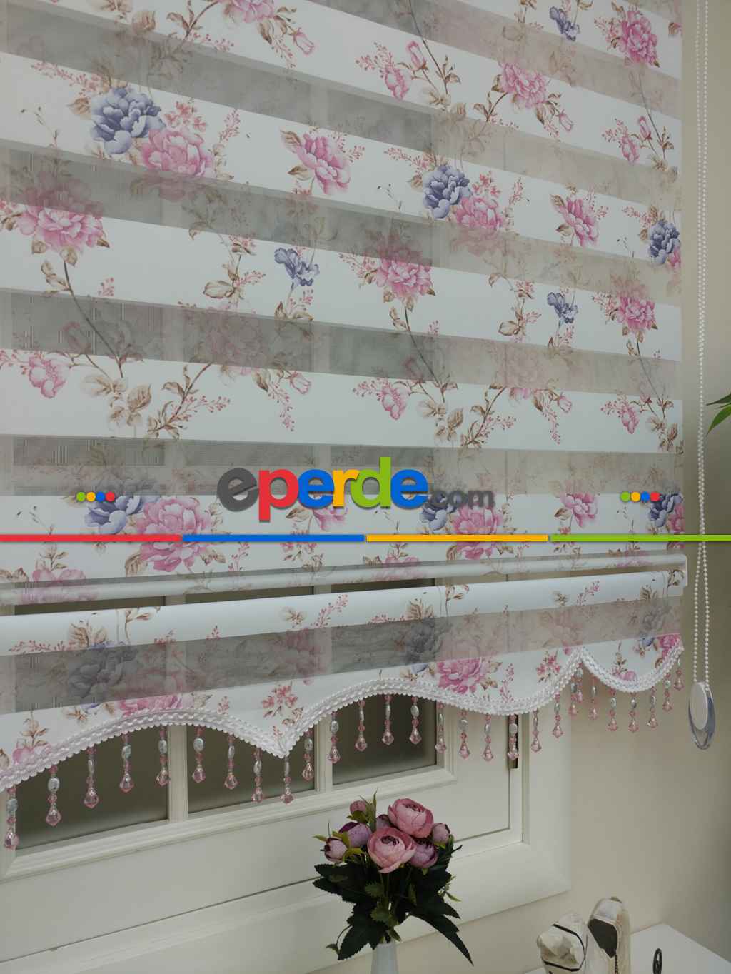 Zebra Perde - Çiçek Baskılı Çocuk, Genç Ve Oturma Odası- Pembe Pudra Pembe