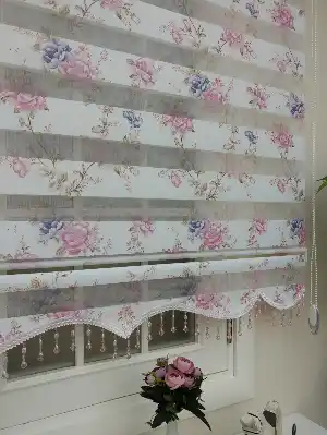 Zebra Perde - Çiçek Baskılı Çocuk, Genç Ve Oturma Odası- Pembe Pudra Pembe