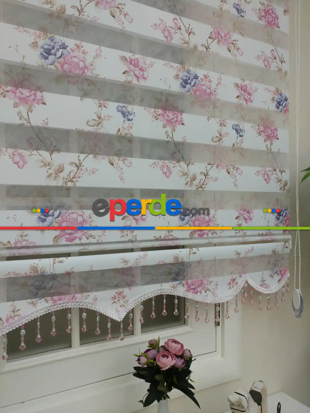 Zebra Perde - Çiçek Baskılı Çocuk, Genç Ve Oturma Odası- Pembe Pudra Pembe